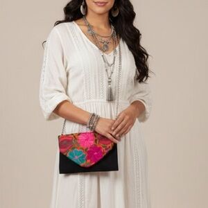 Embroidery Floral Bag Rainbow Button‎ CrossBody Bag festival boho